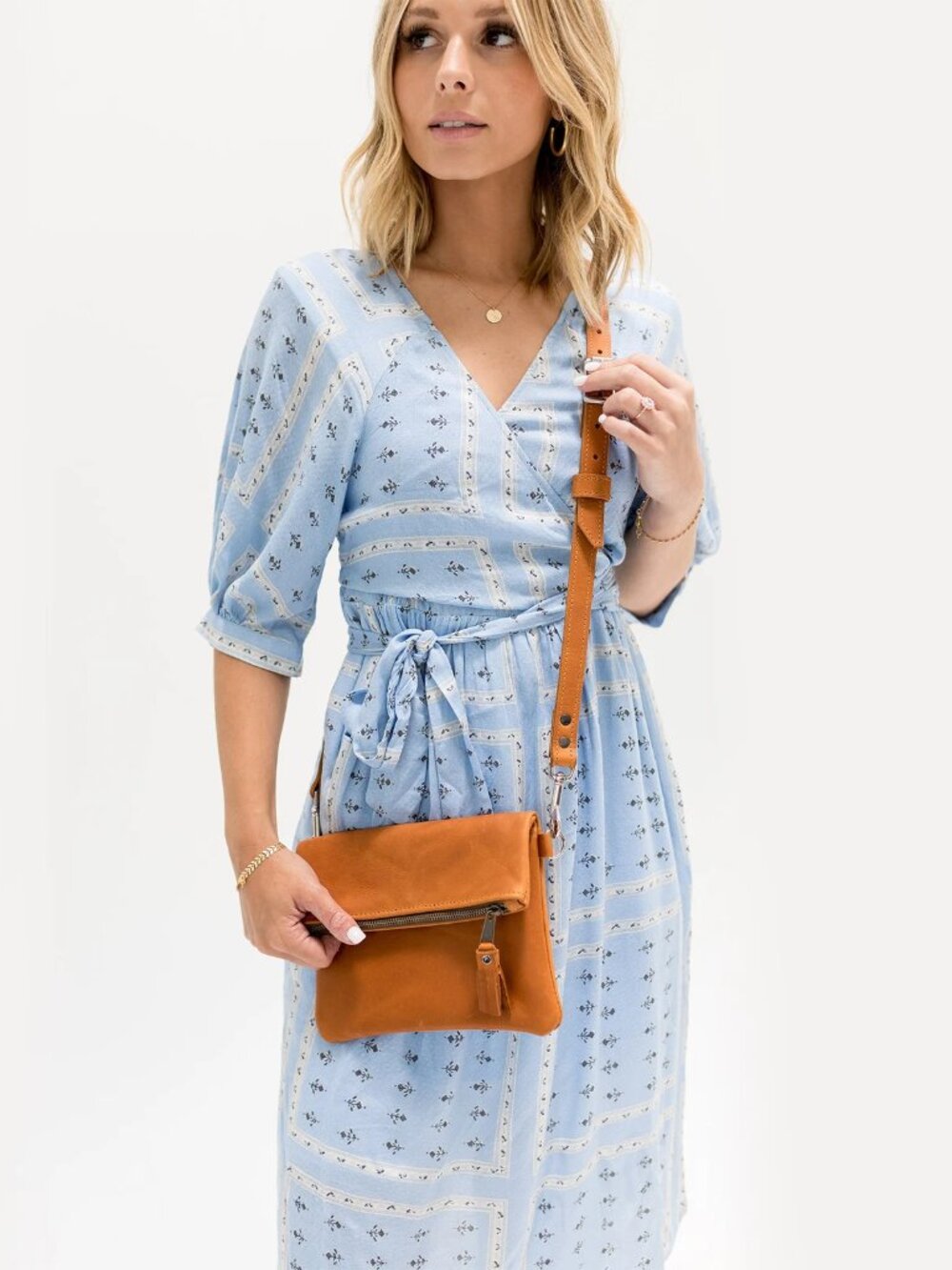 NWT! Urban Outfitters - Joey Surplice Faux Wrap Midi Dress | Small | Blue Floral